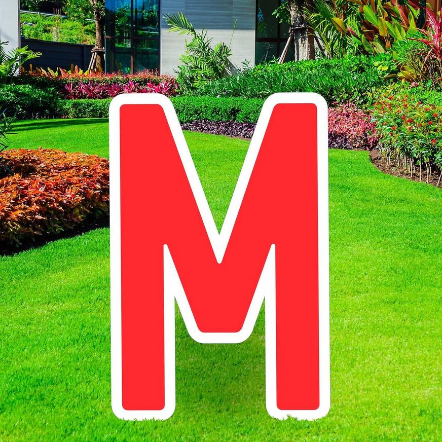 Red Letter (M) Corrugated Plastic Yard Sign, 30in